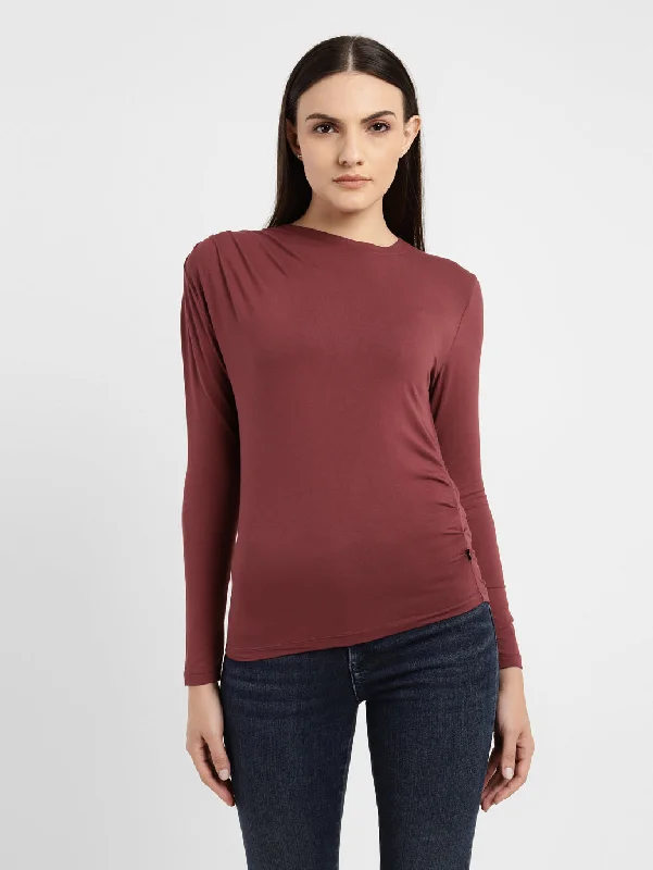 Women's Solid Asymmetrical Neck Top