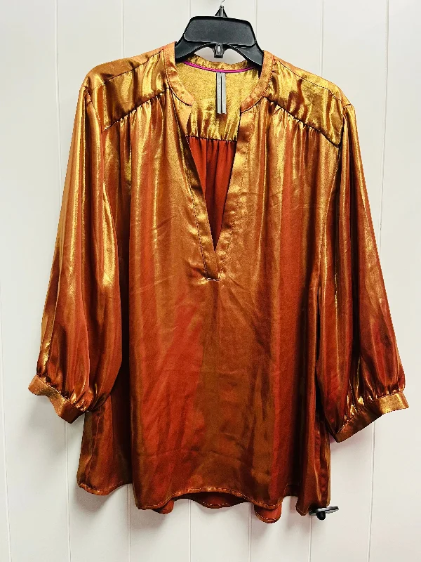 Blouse 3/4 Sleeve By Anthropologie In Bronze, Size: Xl