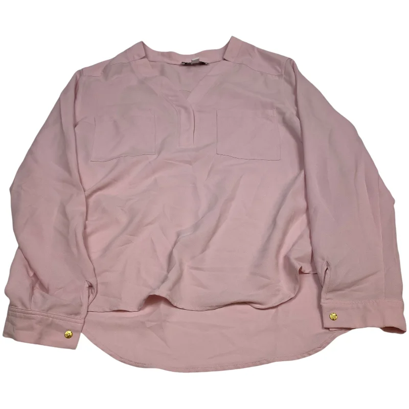 Blouse Long Sleeve By Nine West Apparel In Pink, Size: L