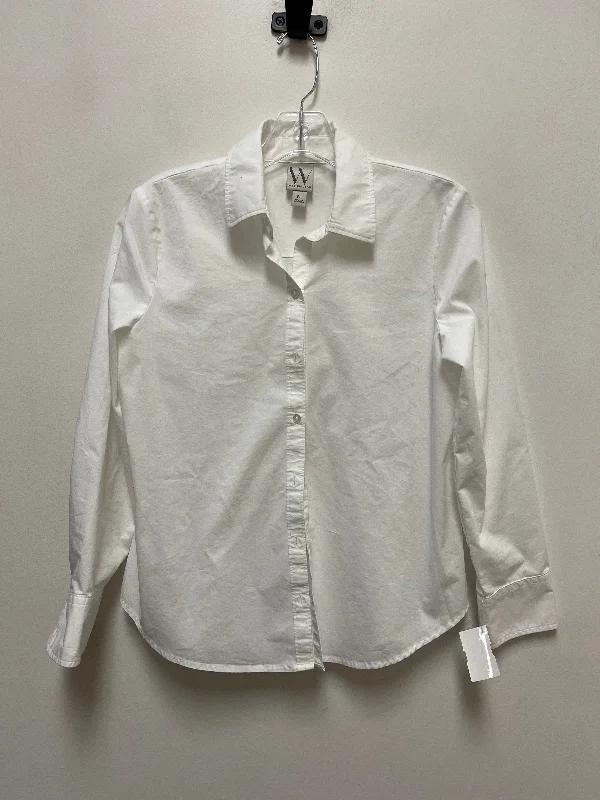 Blouse Long Sleeve By Worthington In White, Size: Petite   S