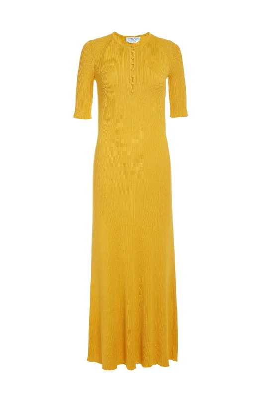 Johanna Knit Dress in Yellow Cashmere Silk