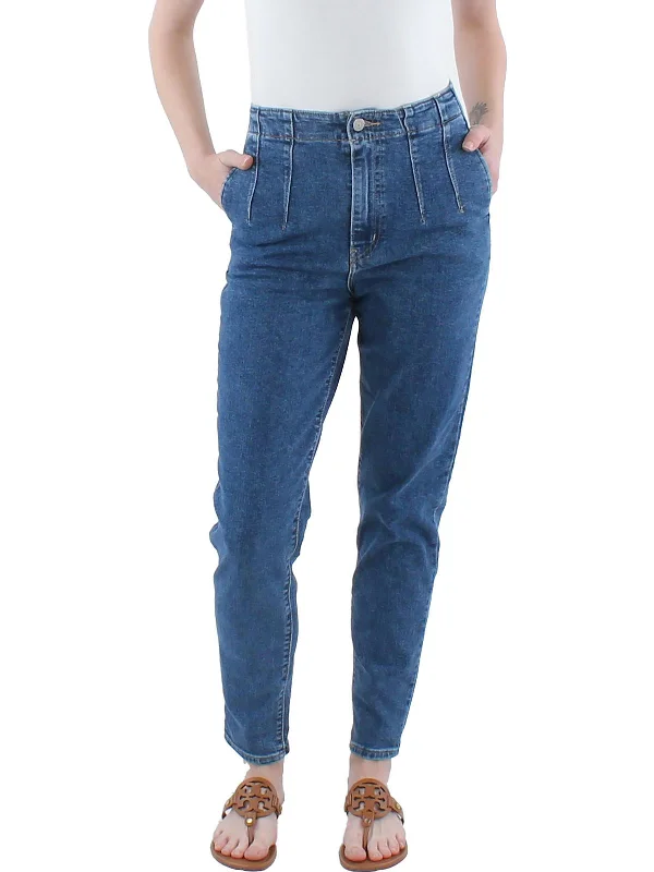 Womens Tapered Pleated High-Waist Jeans