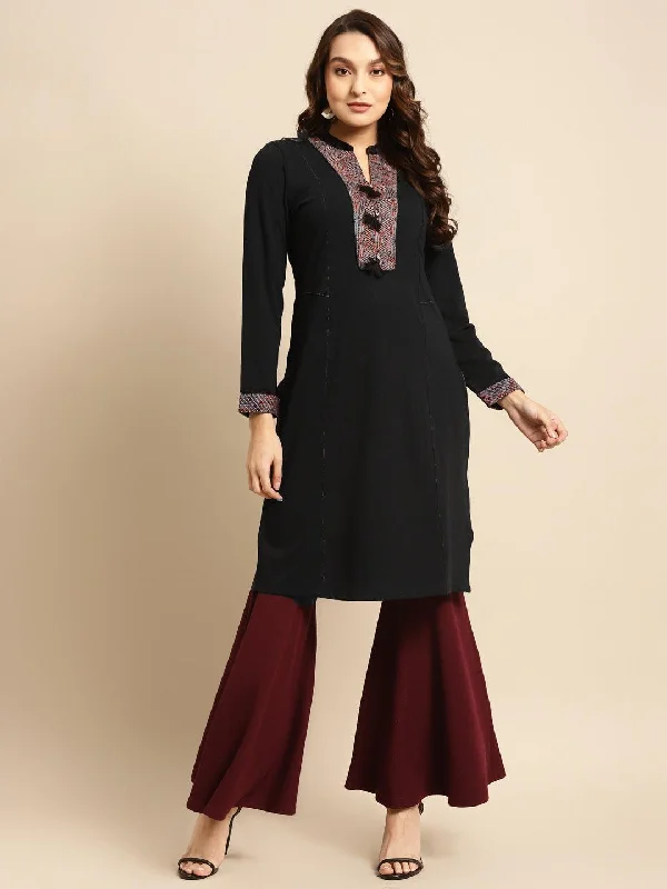 Black Regular Embroidery Kurti