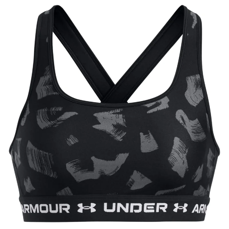 Under Armour Mid Crossback Print Sports Bra - Womens - Black/Castlerock/White