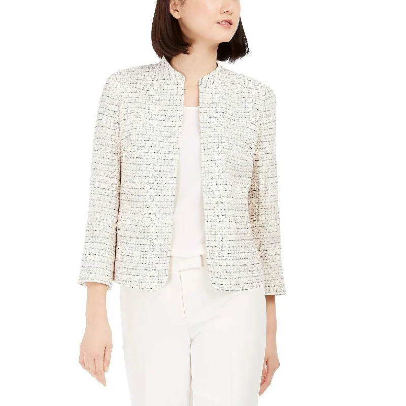 Anne Klein Women's Tweed Open-Front Jacket White Size 2