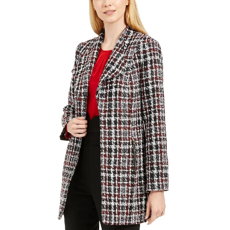 Calvin Klein Women's Tweed Plaid Topper Jacket Red Size 4