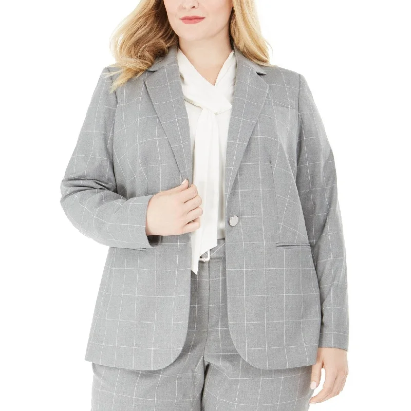 Calvin Klein Women's Windowpane Plaid Jacket Silver Size 12