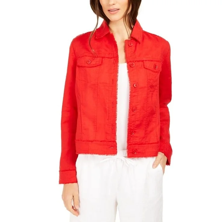 Charter Club Women's Linen Jacket Red Size X-Small