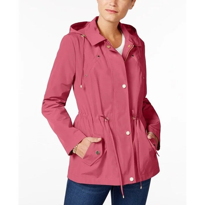 Charter Club Women's Water-Resistant Hooded Anorak Jacket In Regular And Petite Dark Pink Size Large