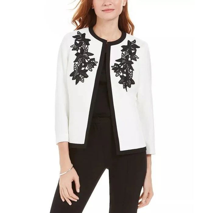 Kasper Women's Embroidered Flyaway Jacket White Size 18