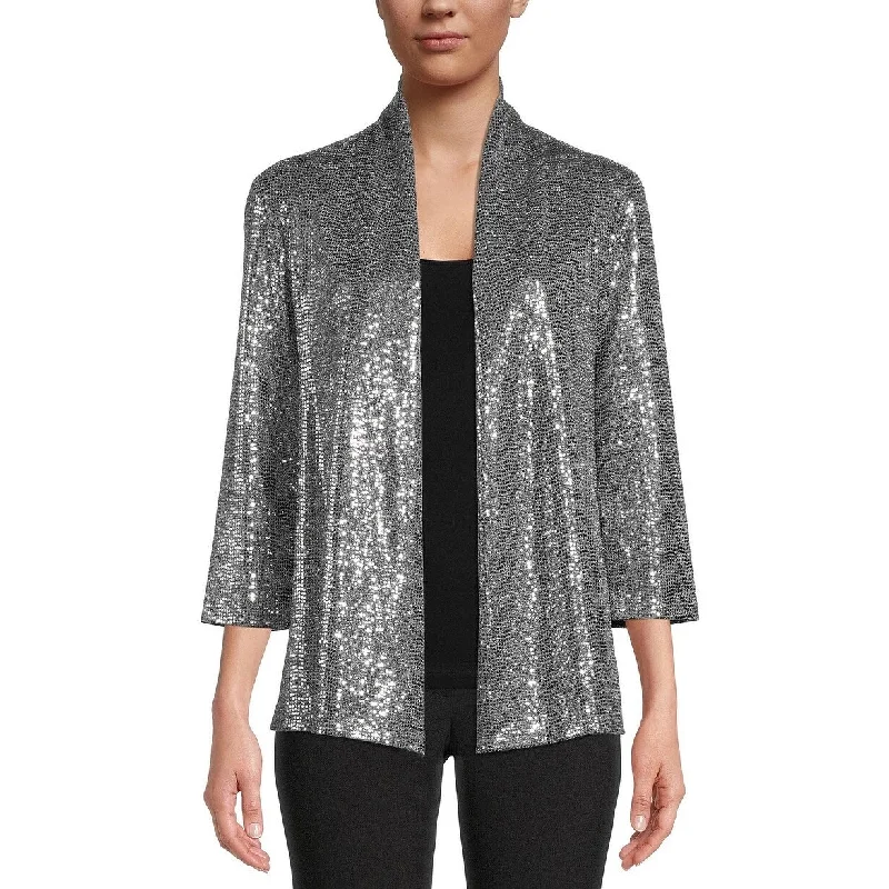 Kasper Women's Sequined Open-Front Jacket Silver Size Extra Small - X-Small