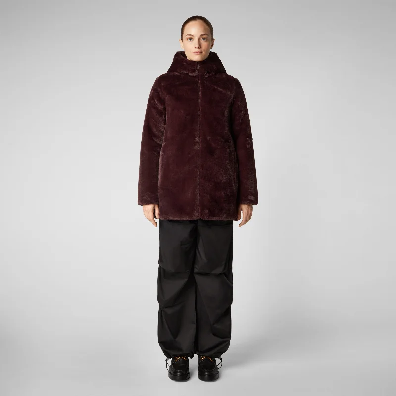 Women's Bridget Faux Fur Reversible Hooded Coat In Burgundy Black