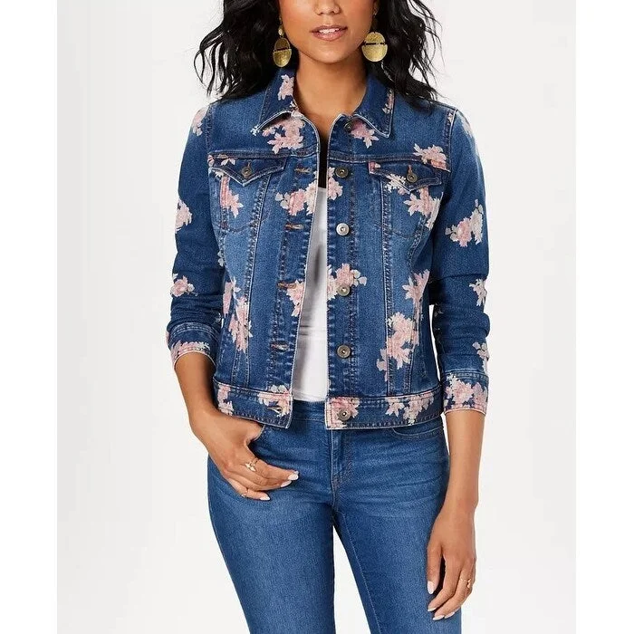 Style & Co Women's Floral Jean Jacket Blue Size Small