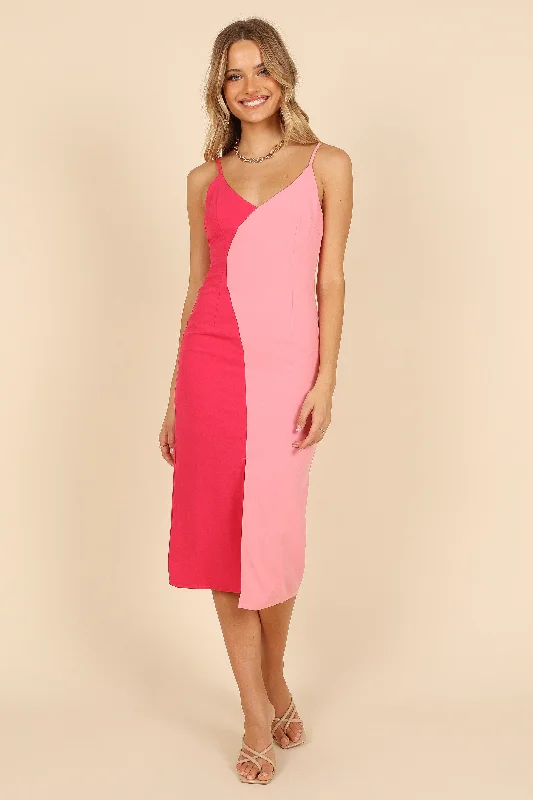 Candy Colour Block Midi Dress - Pink/Berry