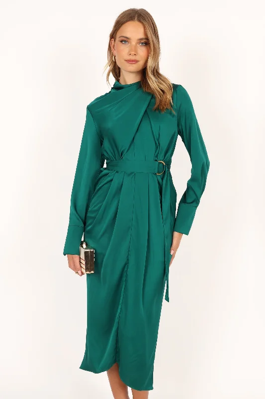 Dionne Long Sleeve Midi Dress - Emerald