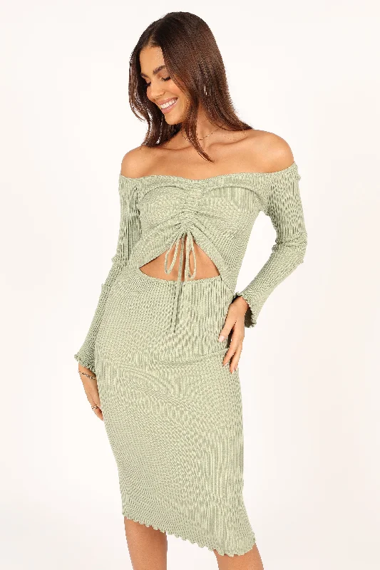 Geneva Off Shoulder Midi Dress - Sage