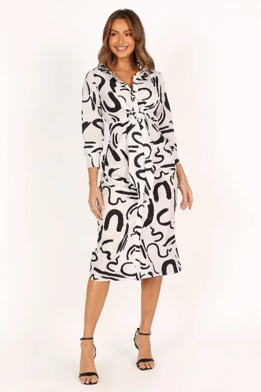 Minori Long Sleeve Midi Dress - White Black