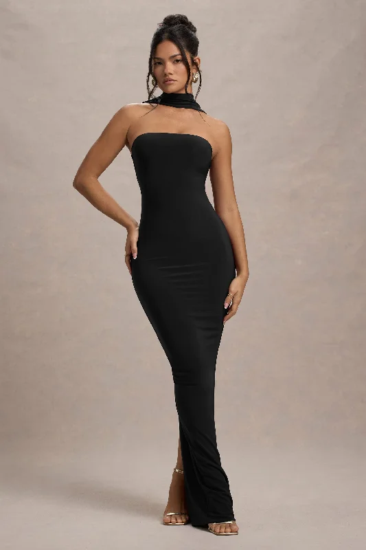 Nobu | Black Bandeau Maxi Dress With Halter-Collar