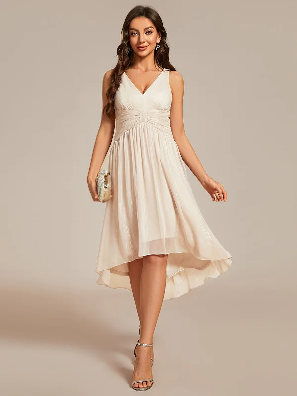 Glittery Spaghetti Straps Knee Length Bowknot Bridesmaid Dress