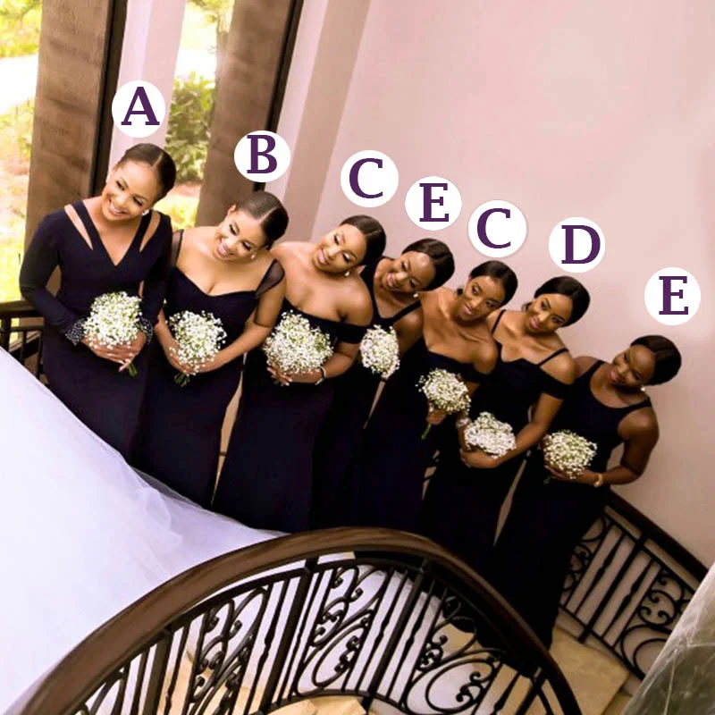 Mismatched Navy Blue Elegant Mermaid Floor-length Bridesmaid Dresses, BD3188