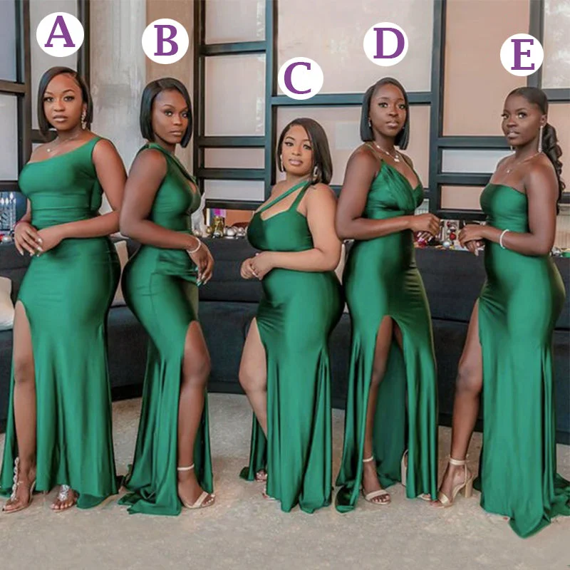 Mismatchy Emerald Green Sexy Side-slit Mermaid Long Bridesmaid Dresses, BD3266