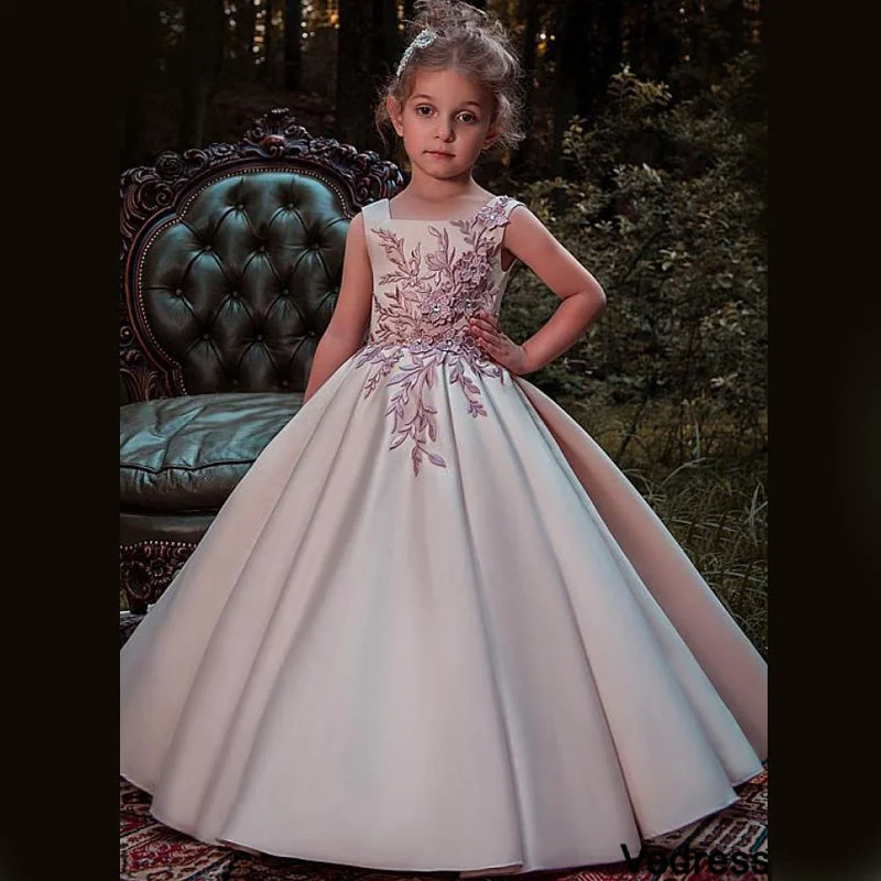 Satin Formal A-ling Affordable Cheap Elegant Flower Girl Dresses, Junior Bridesmaid Dresses, FG111